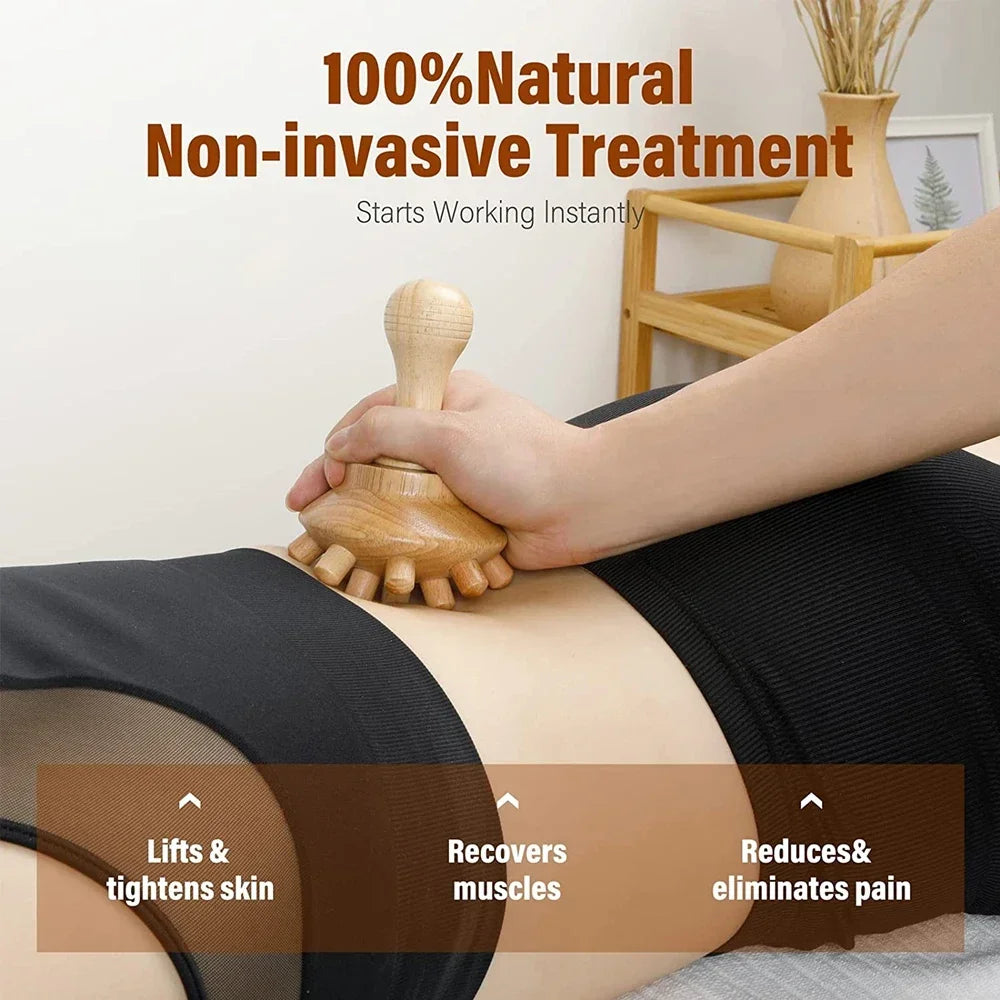 Povei Mushroom Wooden Body Massage Tool for Meridians and Lymphatic Care