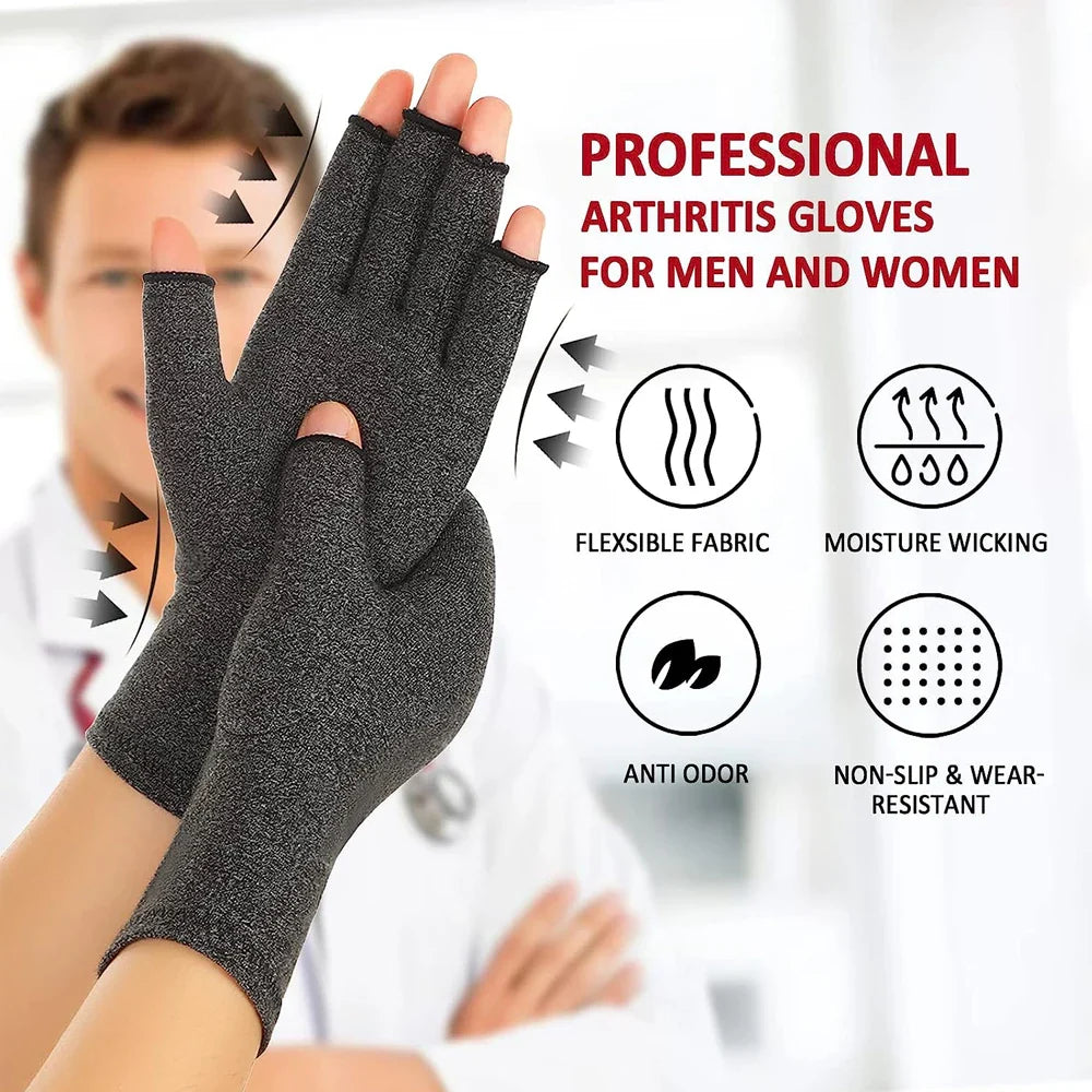 Povei Arthritis Compression Gloves for Joint Pain Relief - Fingerless Design