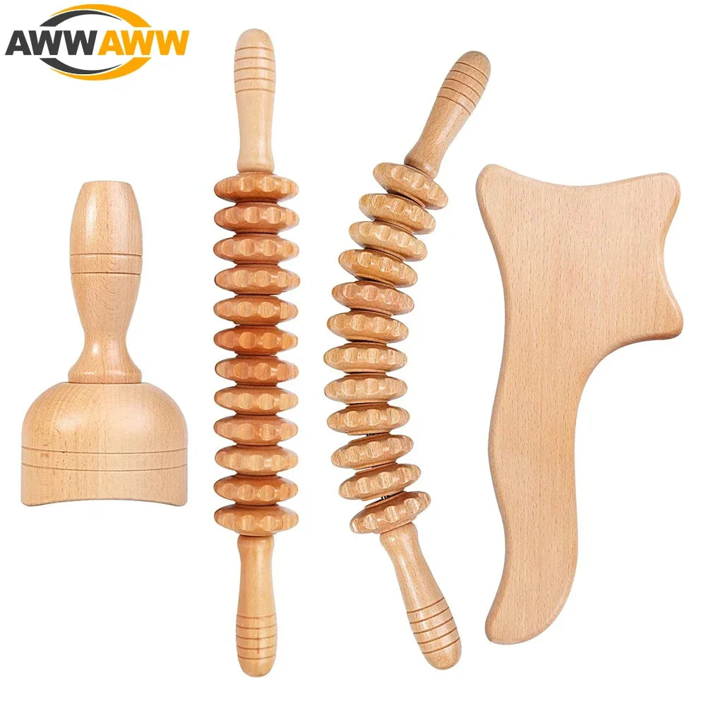 Povei Curved Massage Roller Stick for Wood Therapy, Body Sculpting and Lymphatic Drainage