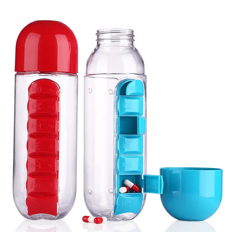 Povei 7 Grids Medicine Box Water Cup Sports Bottle - 600ml