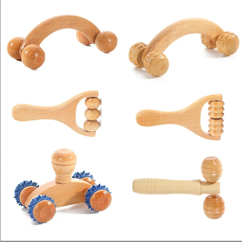 Povei Wooden Massage Roller for Body, Foot, Face, Shoulder - Soothing Handheld Massager