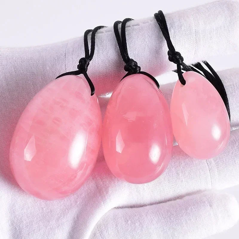 Povei Rose Quartz Yoni Egg Set for Vaginal Tightening & Kegel Exercise