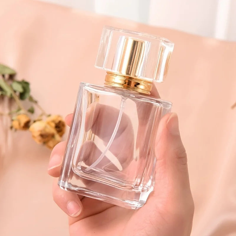 Povei Clear Square Glass Perfume Spray Bottle - 50ml High Grade Atomizer Container