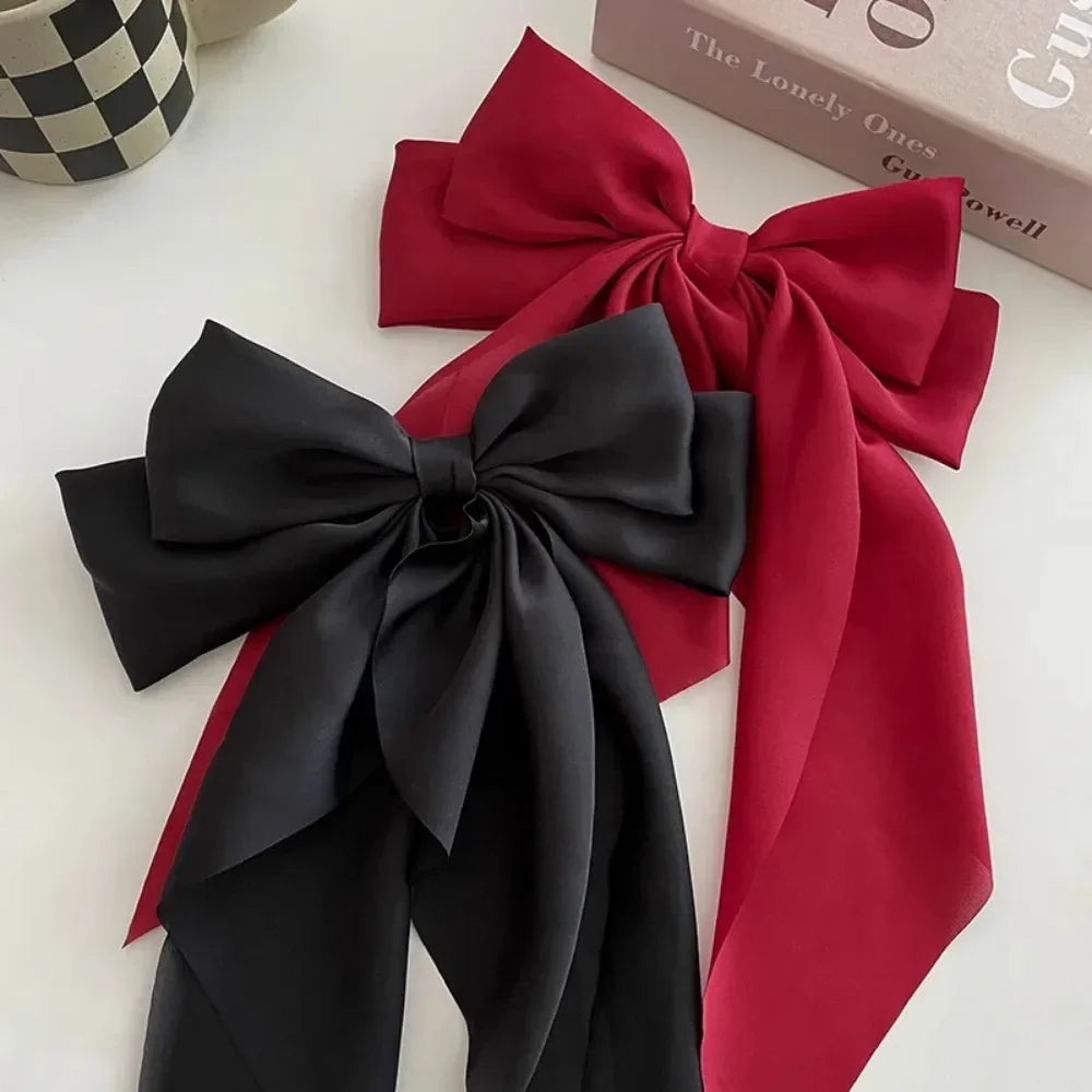 Povei Ribbon Bow Hair Clip: Elegant Korean Style Ponytail Barrette Headwear