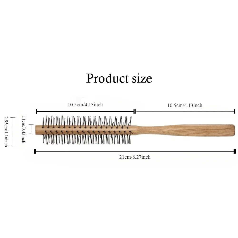 Povei Wood Handle Round Styling Comb for Straight Curly Hair