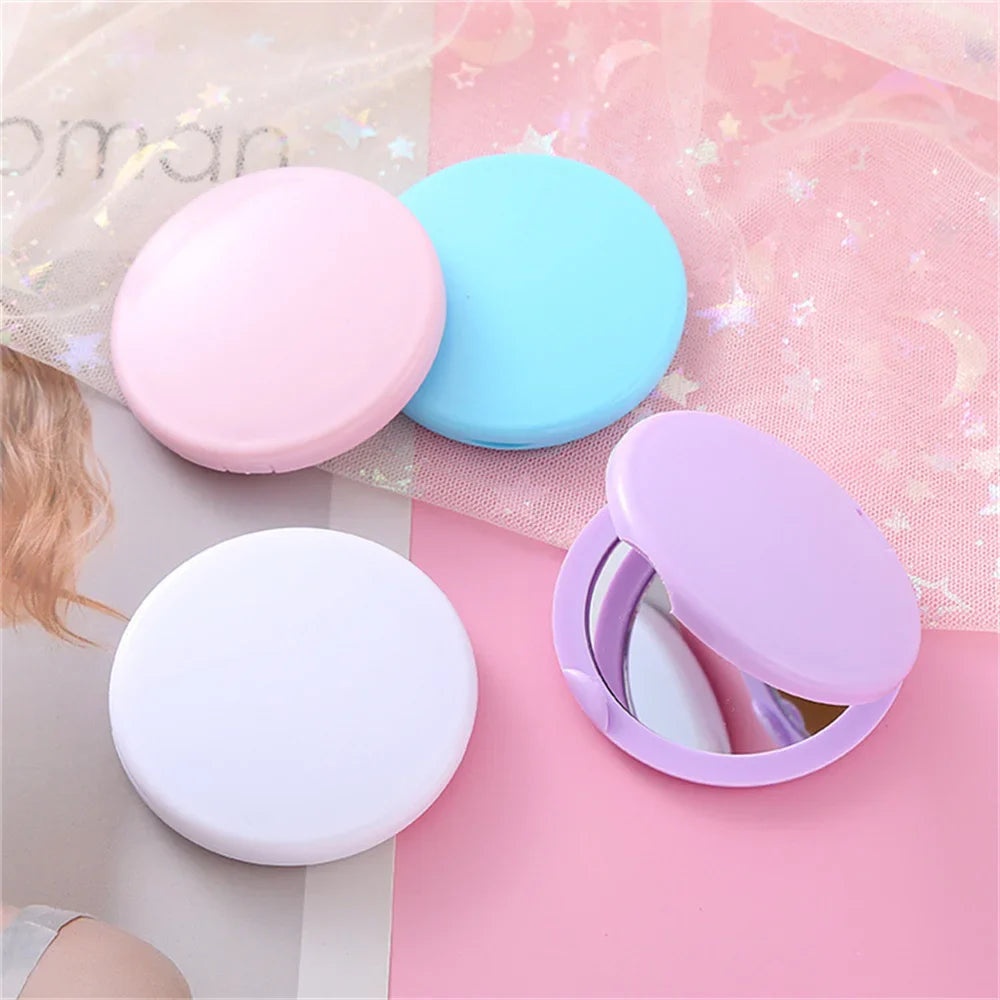 Povei Cream Makeup Mirror Round Portable Girl's Gift Double-Sided Compact Mirror