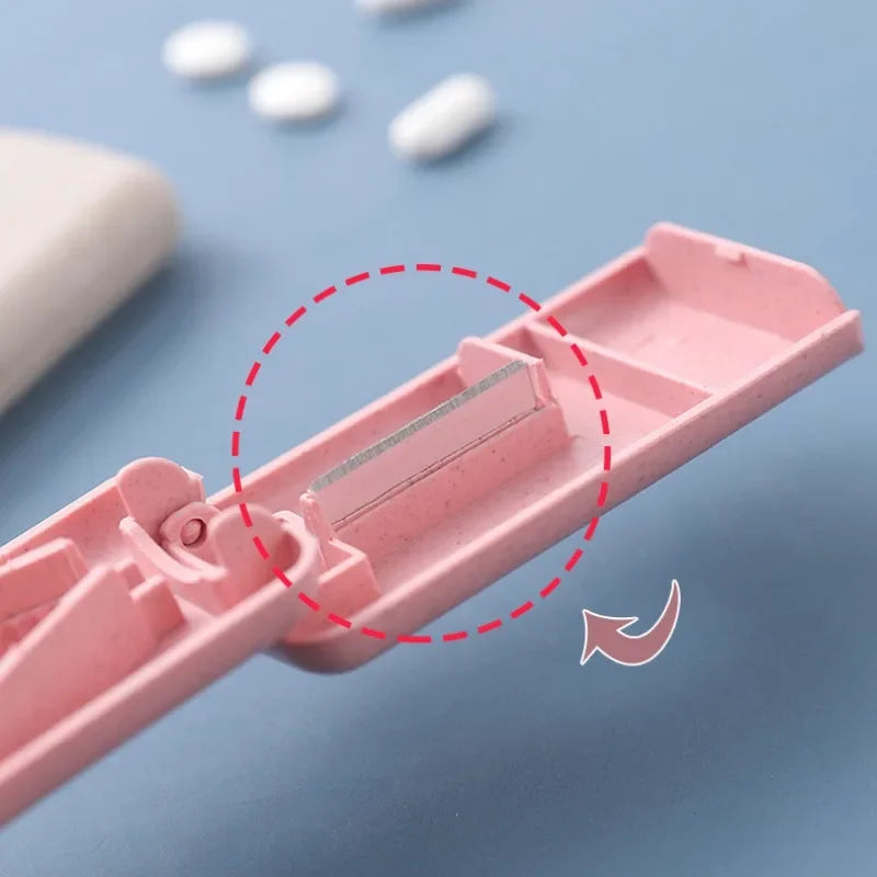 Povei Pill Cutter Box: Portable Medicine Tablet Splitter Holder