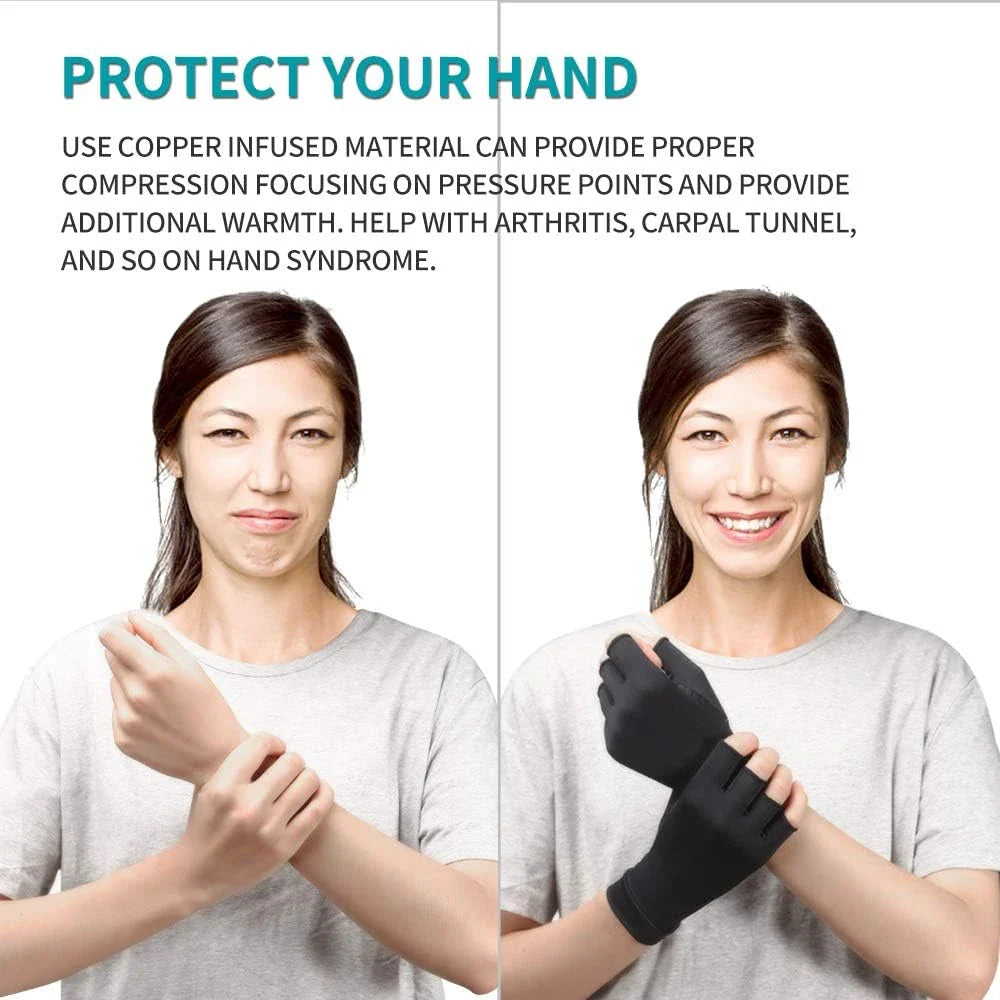 Povei Copper Arthritis Compression Gloves Fingerless for Pain Relief and Joint Support