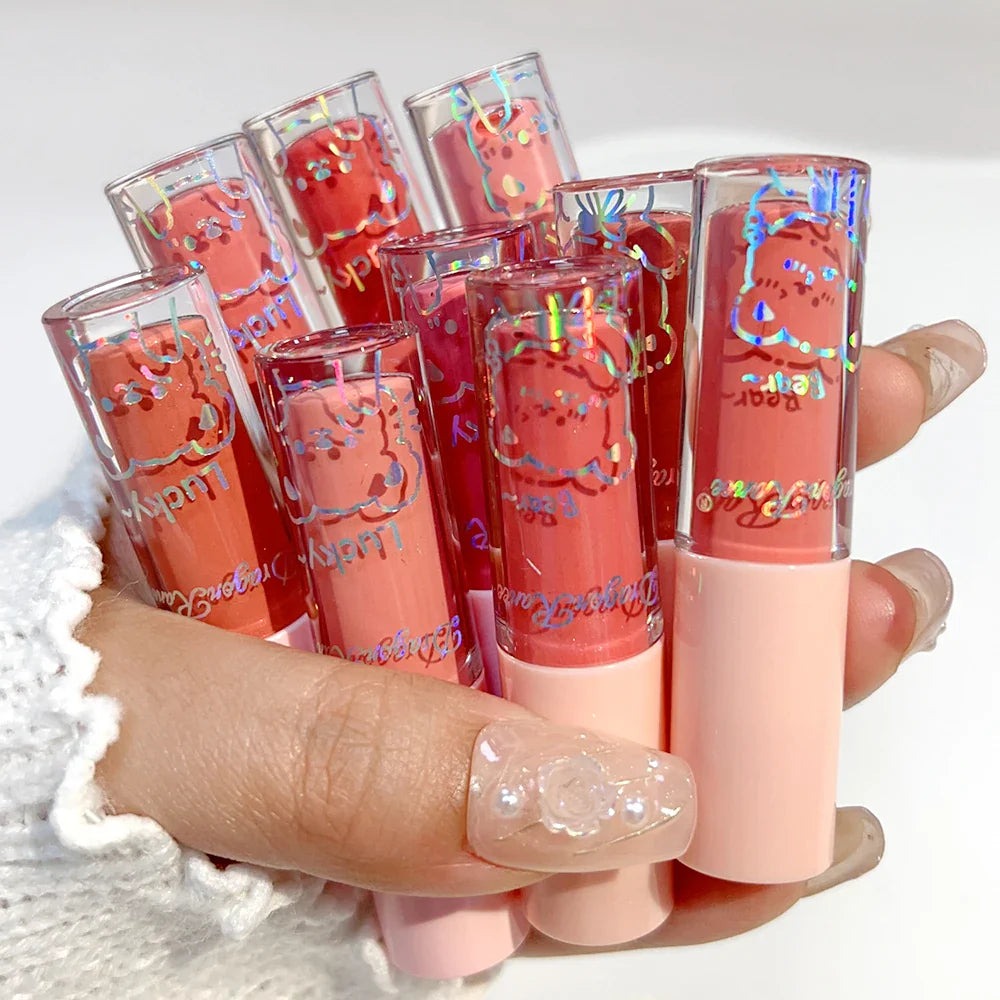 Povei Diamond Nude Lip Gloss Set: Waterproof Shiny Glitter Lip Glaze Trio