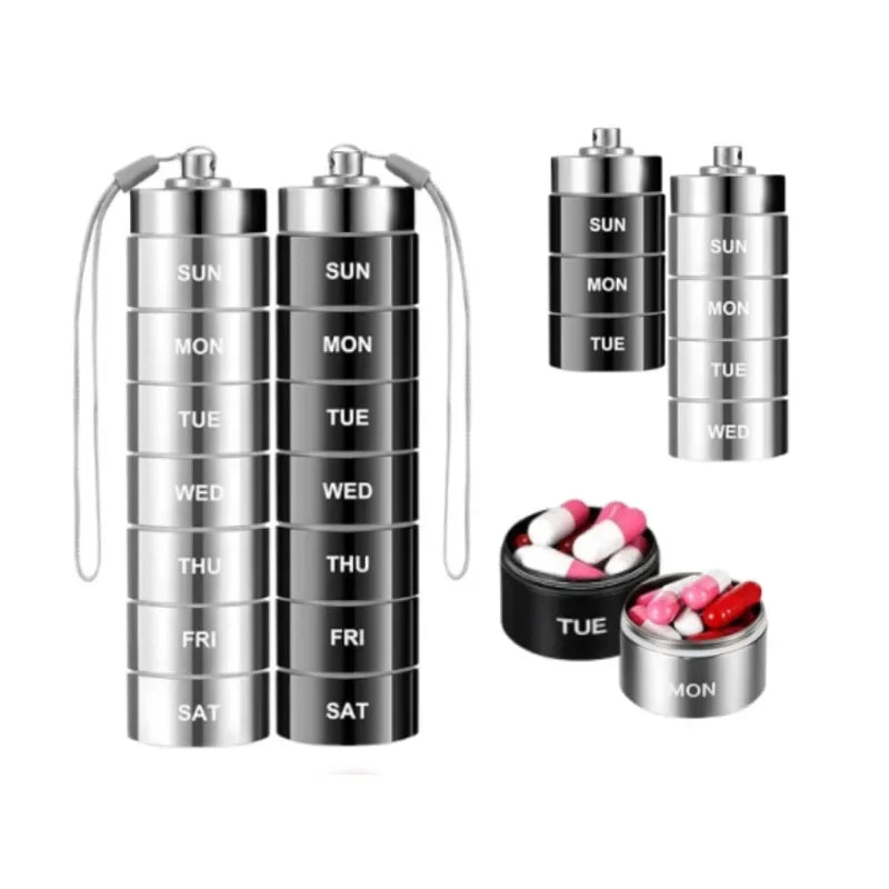 Povei Travel Metal Pill Organizer Box Waterproof Weekly Medicine Container