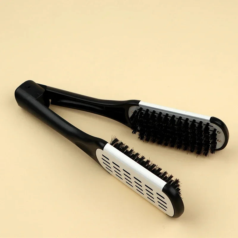 Povei Ceramic Hair Straightening Comb Double Sided Brush Clamp Hairstyling Tool