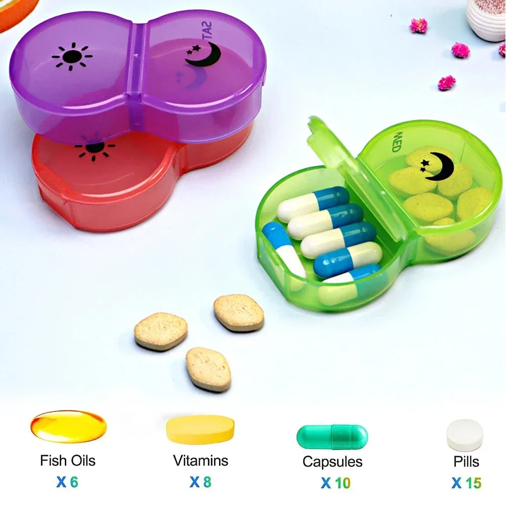 Povei AM PM Pill Organizer 7 Day Weekly Box - Portable Supplement Case