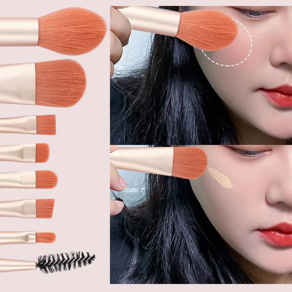 Povei Mini Makeup Brush Set: Blush Eyeshadow Loose Powder Foundation Brushes