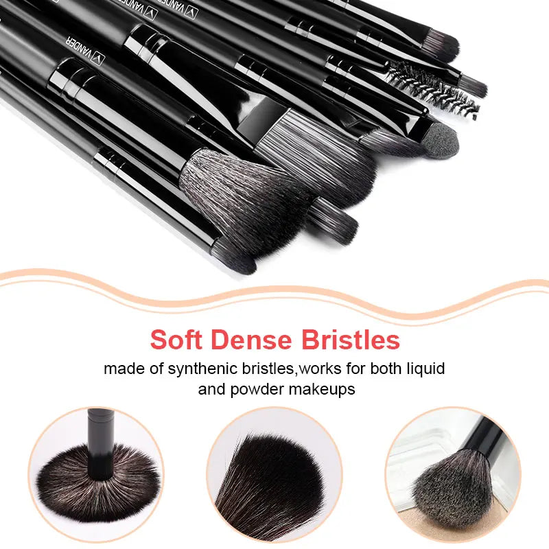 Povei Black Makeup Brushes Set for Face and Eyes - Soft Hair, Blending, Beauty Tools