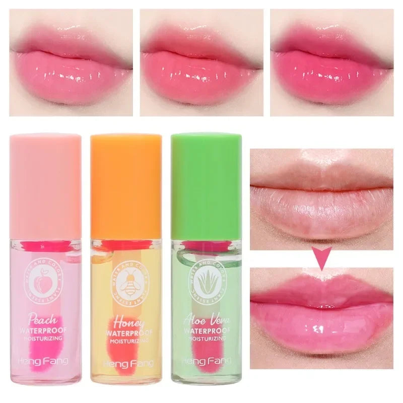 Povei Aloe Vera Peach Honey Lip Oil, Color Changing Moisturizing Lip Gloss