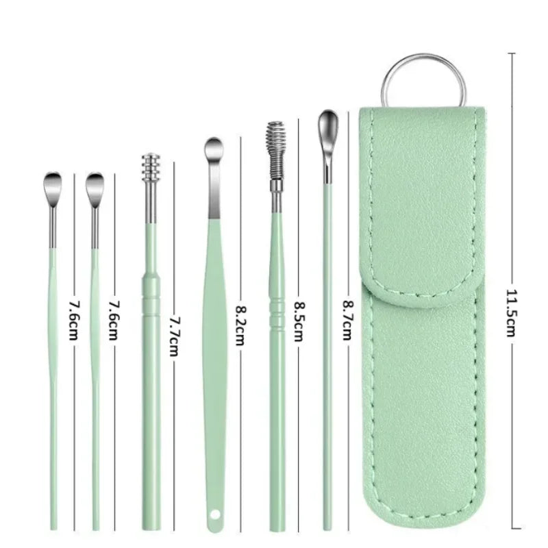 6Pcs Povei Ear Sponges Earpick Wax Remover Kit Curette Spoon Ear Care Tool