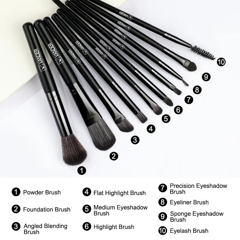 Povei Black Makeup Brushes Set for Face and Eyes - Soft Hair, Blending, Beauty Tools