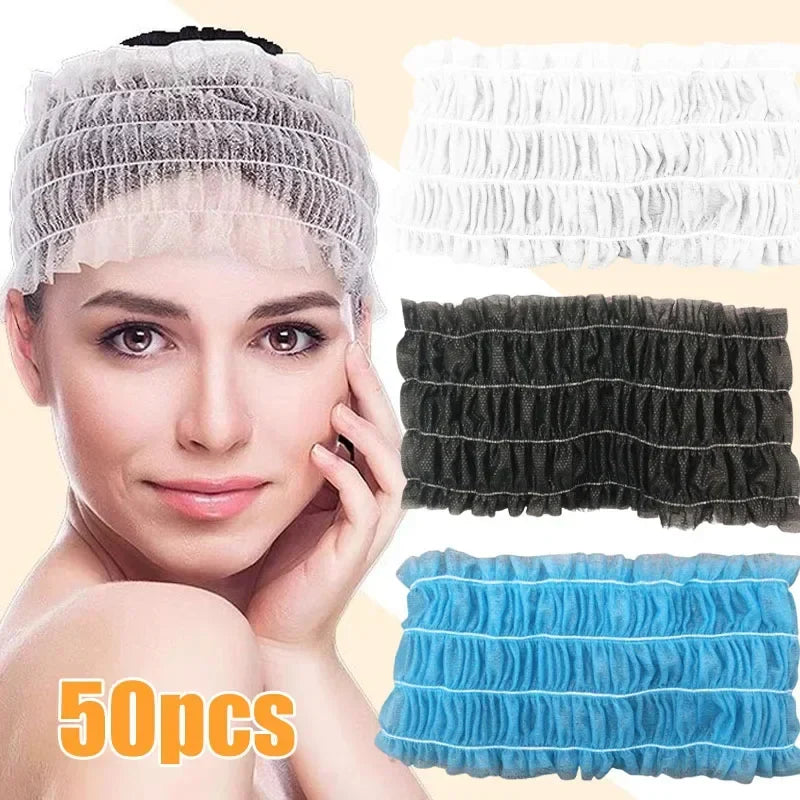 Povei Disposable Elastic Headbands - 50pcs SPA Salon Makeup Hair Tool