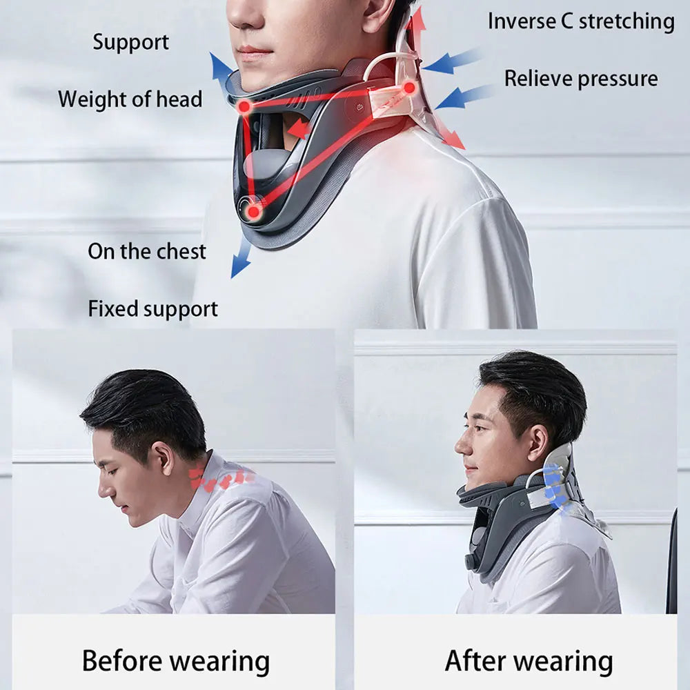 Povei Cervical Traction Chiropractic Neck Brace for Posture Correction and Support