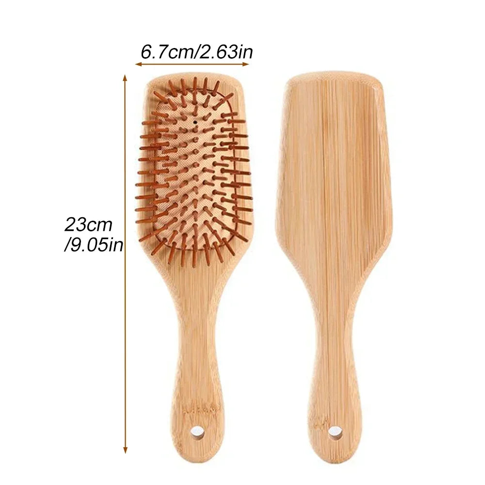 Povei Bamboo Paddle Hair Brush for Women, Thick Bristles, Scalp Massaging Hairbrush