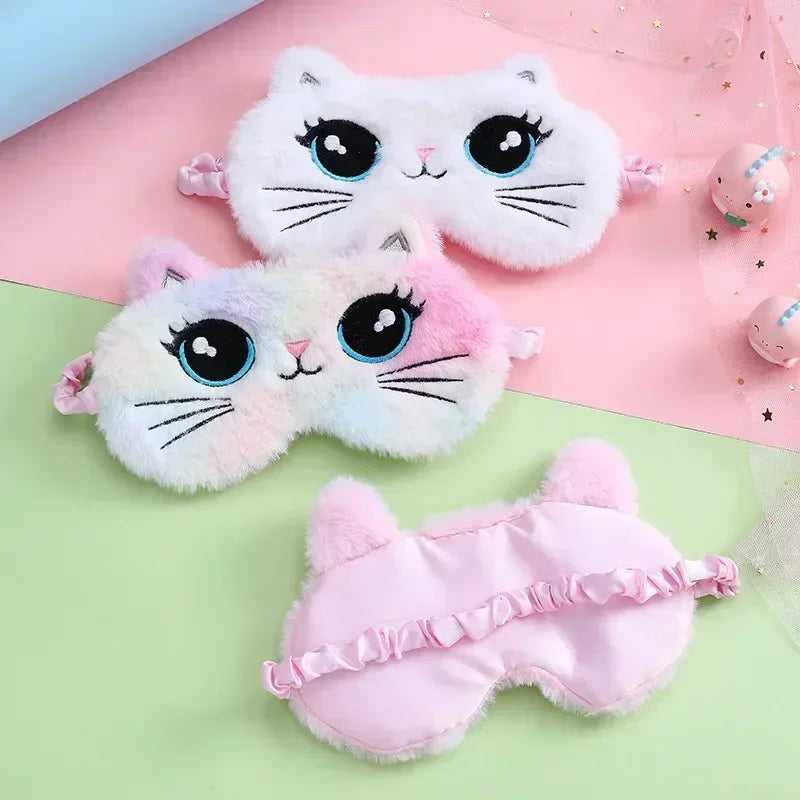 Povei Big Eyes Cat Plush Sleep Mask for Kids and Adults