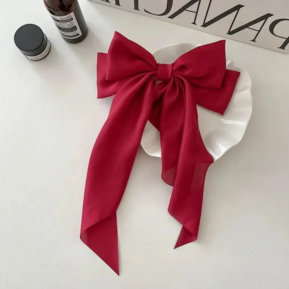 Povei Ribbon Bow Hair Clip: Elegant Korean Style Ponytail Barrette Headwear