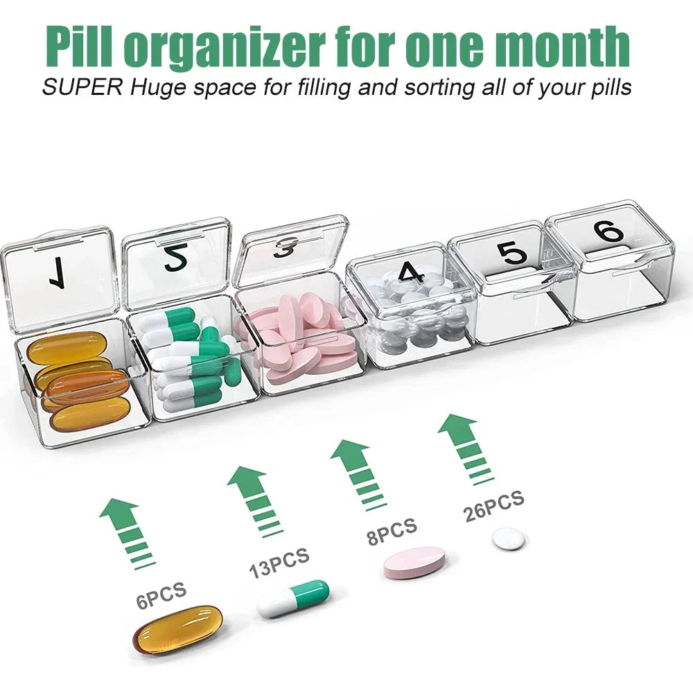 Povei 30-Day Travel Pill Organizer with Tray and 30 Removable Compartments