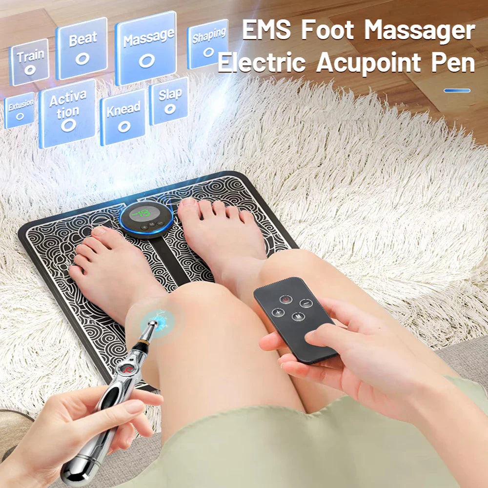 Povei Electric Foot Massager Pad Pulse Acupuncture Pain Relief Device