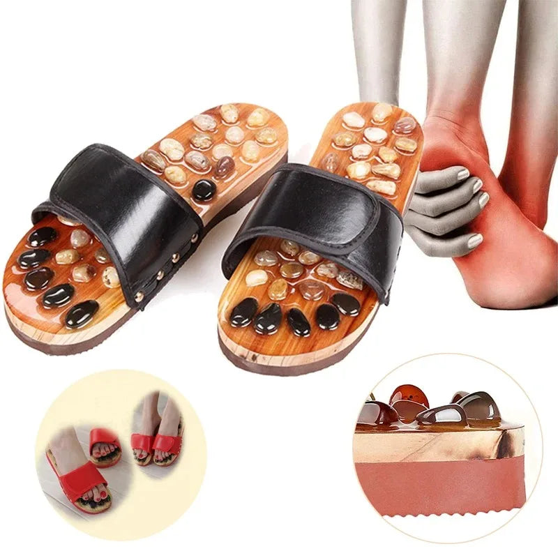 Povei Reflexology Pebble Stone Foot Massager Slippers for Men Women