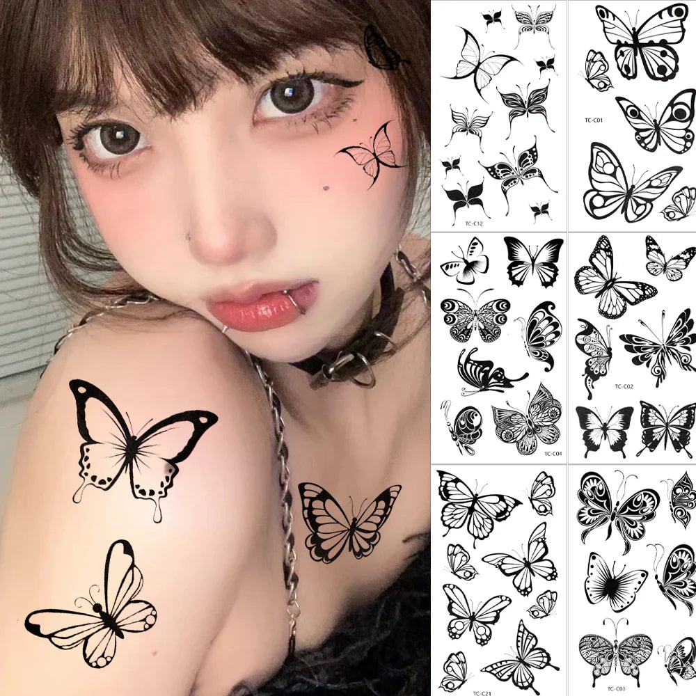 3D Butterfly Temporary Tattoo Sticker Set by Povei - Waterproof Body Art