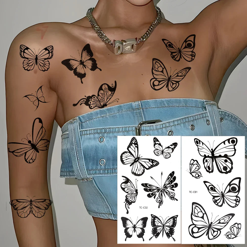 3D Butterfly Temporary Tattoo Sticker Set by Povei - Waterproof Body Art