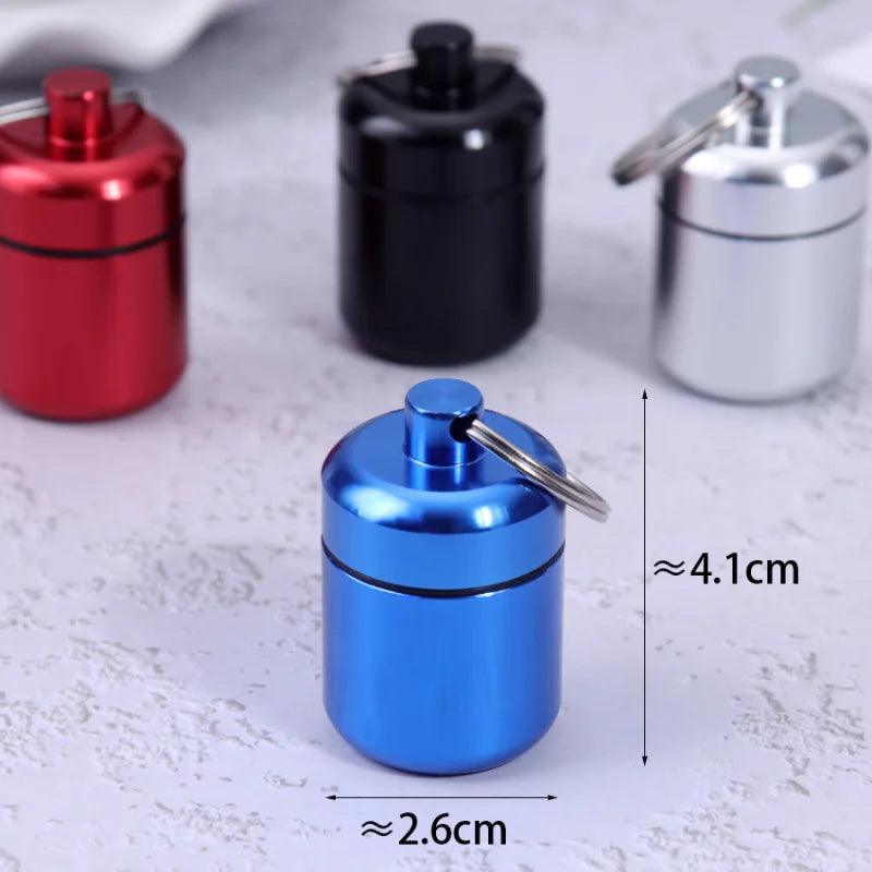 Povei Metal Mini Waterproof Pill Bottle Keychain Container for Medicine Storage