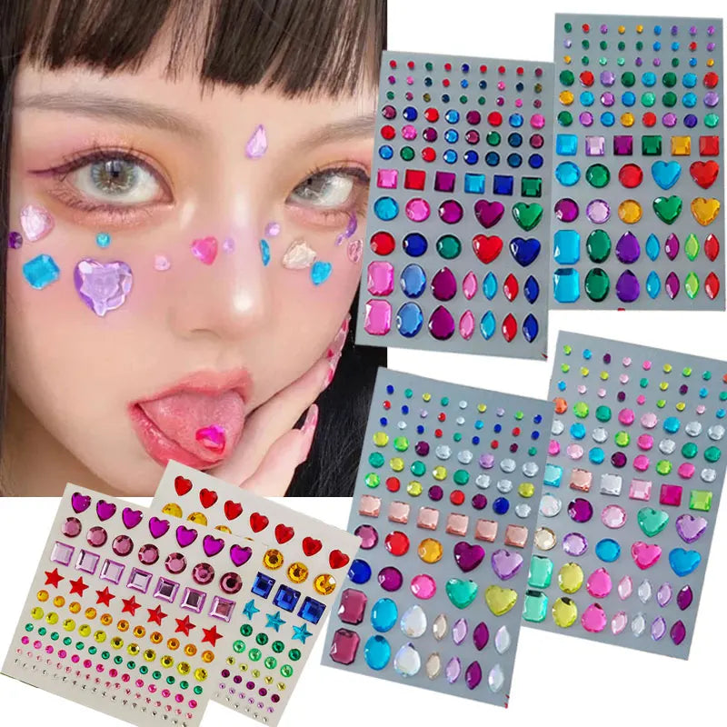 Povei Diamond Face Rhinestone Sticker Party Body Makeup Heart Craft Gems