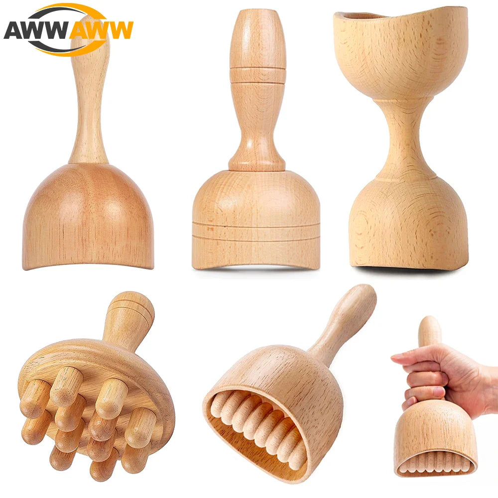 Povei Handheld Wood Massage Cup Swedish Wood Therapy Trigger Point Release