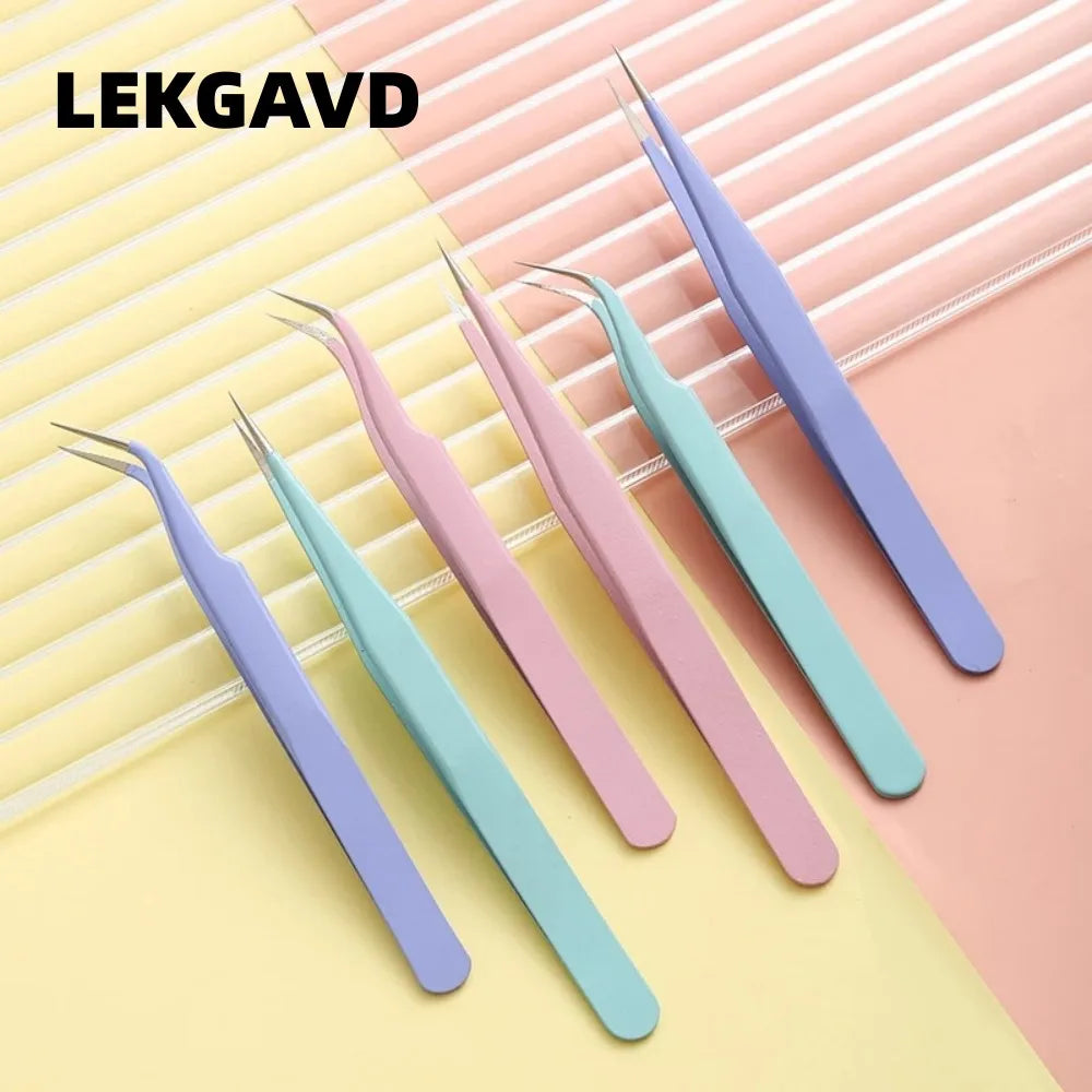 Povei Curved Stainless Steel Eyelash Tweezers for Nail Art Rhinestones & Sequins