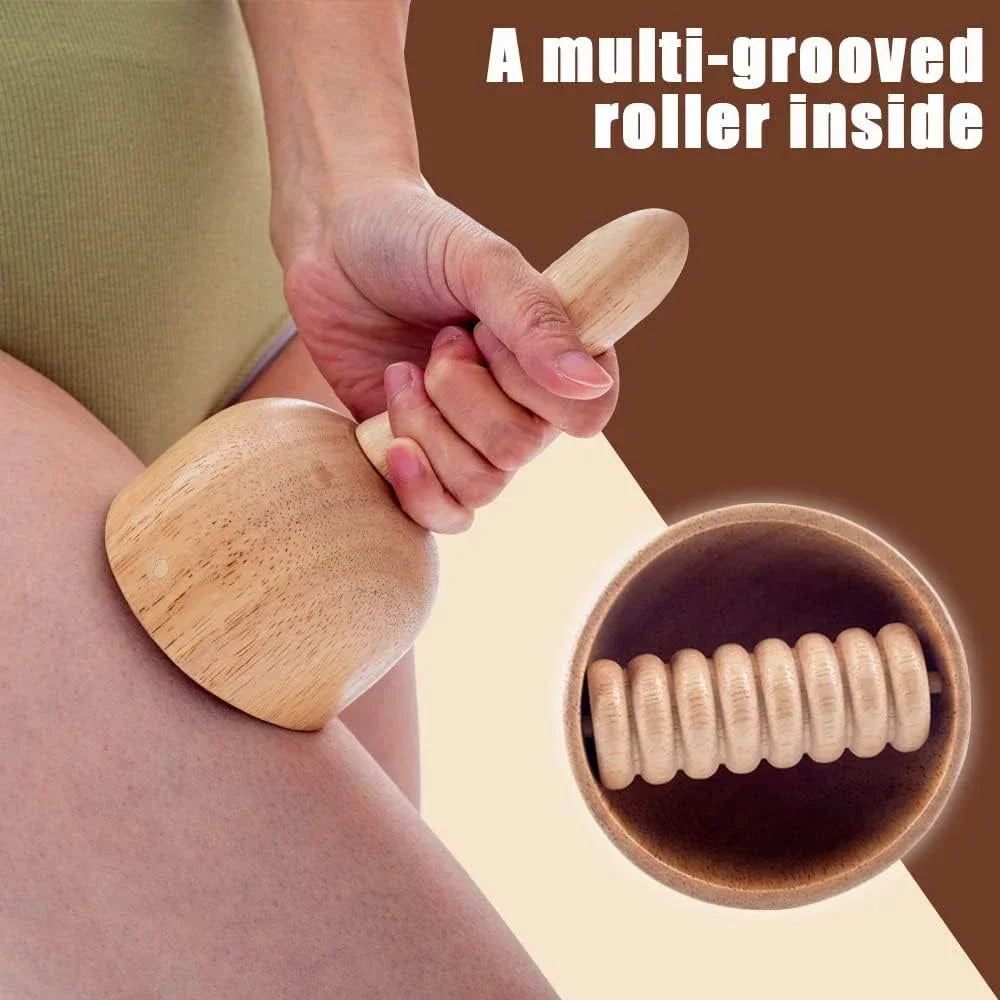 Povei Wooden Therapy Cup & Fascia Roller for Body Shaping, Muscle Relief & Cellulite Remover