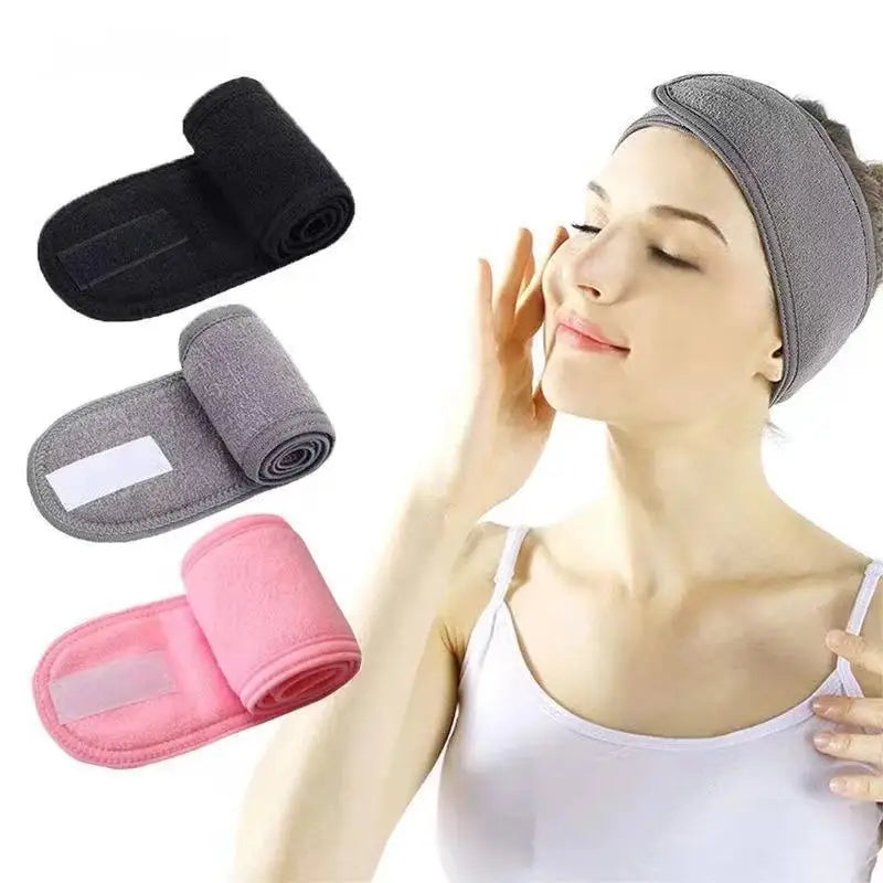 Povei Adjustable Spa Facial Headband - Soft Toweling Hairband for Makeup and Face Washing