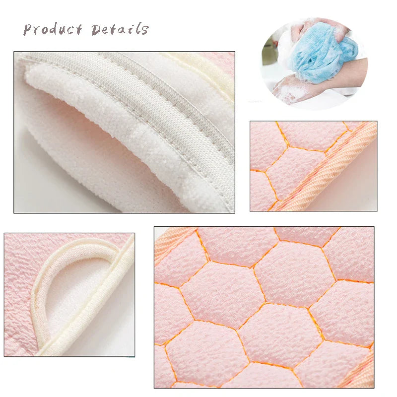 Povei Body Scrubber Gloves Exfoliating Bath Brush Towel Massager Set