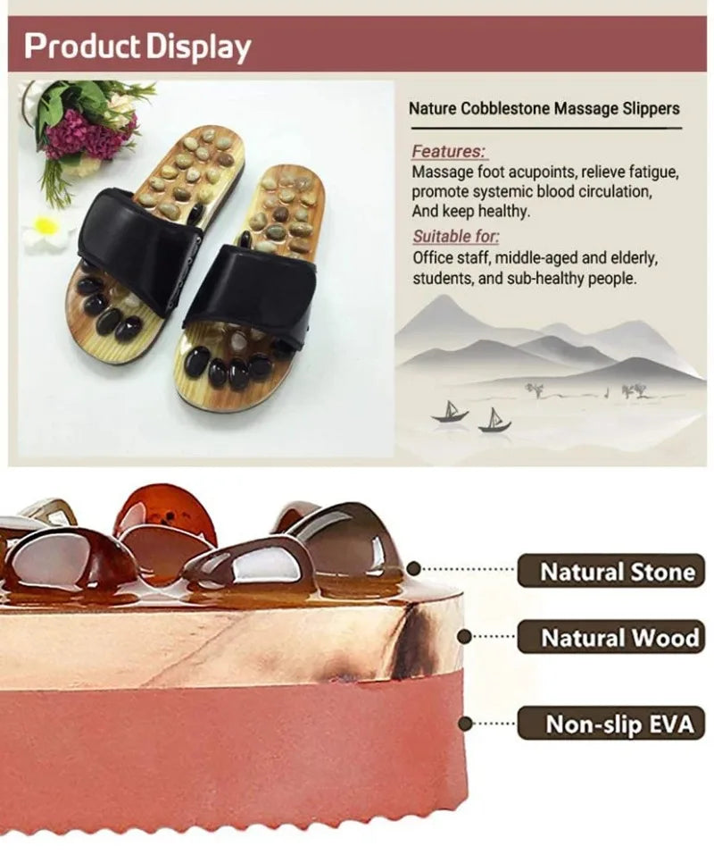 Povei Reflexology Pebble Stone Foot Massager Slippers for Men Women