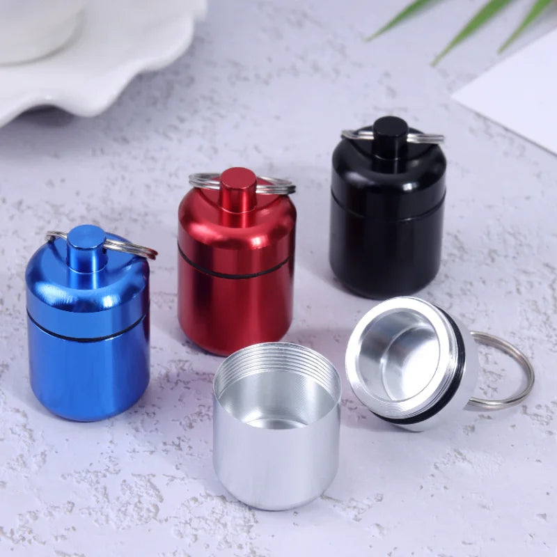 Povei Metal Mini Waterproof Pill Bottle Keychain Container for Medicine Storage