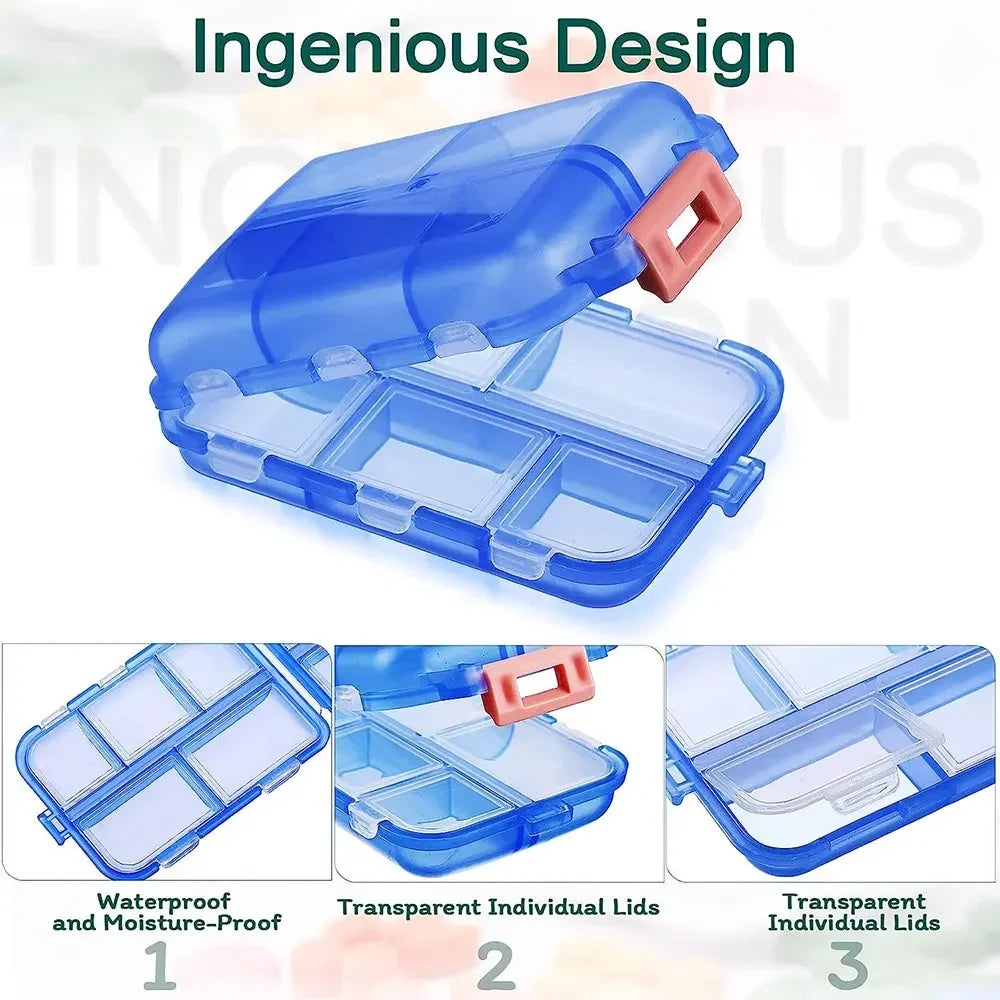 Povei Travel Pill Organizer Portable Pocket Pill Box - 10/12 Grids, Small Case