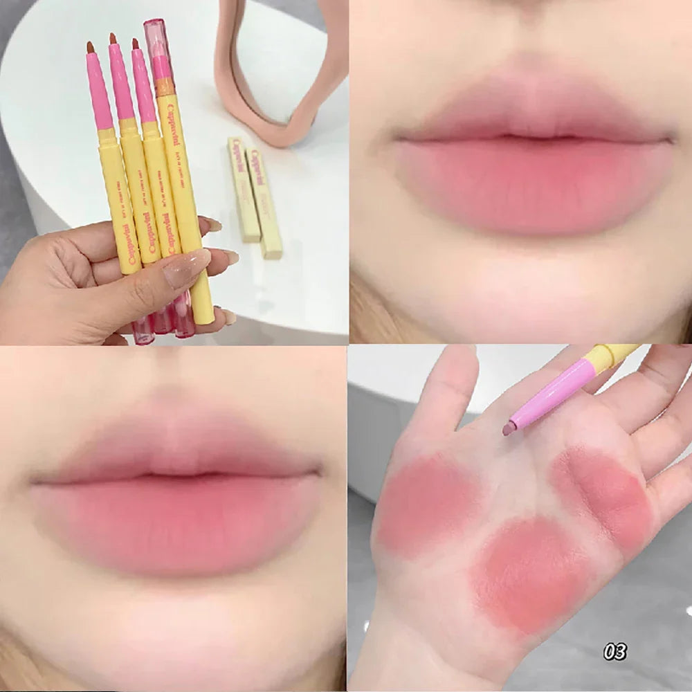 Povei 3D Matte Nude Lip Liner Pen Waterproof Contouring Pencil Velvet Lipstick