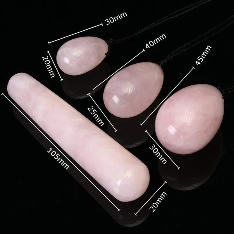 Povei Rose Quartz Yoni Egg Set for Vaginal Tightening & Kegel Exercise