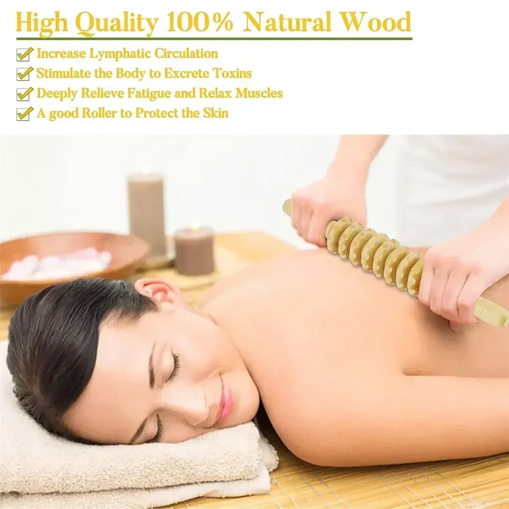 Povei Wood Roller Massager for Body, Lymphatic Drainage & Muscle Sculpting