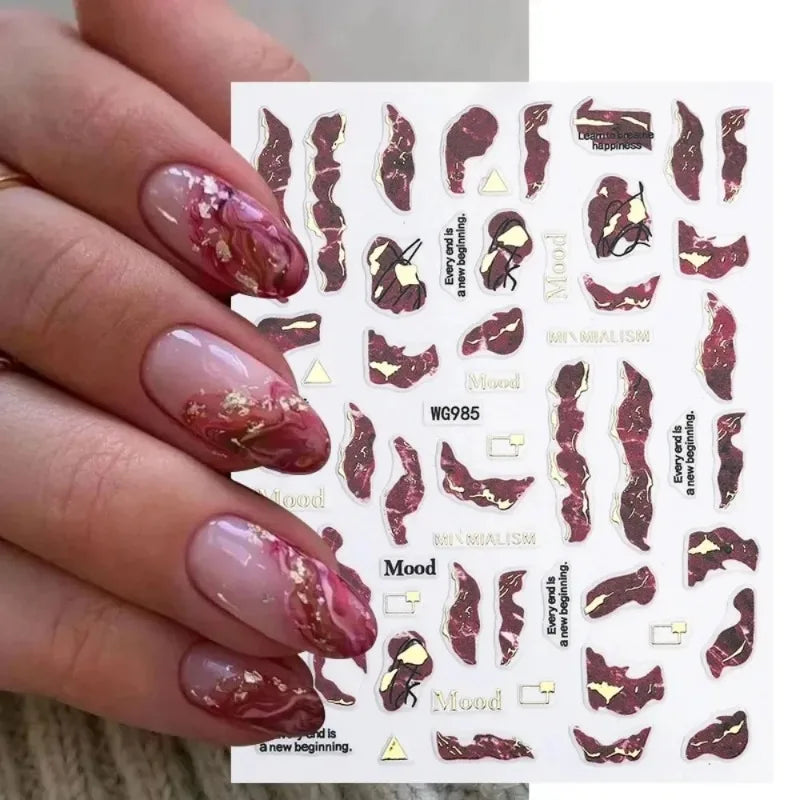 Peacock Green Gold Lines Marble Smoky Nail Art Stickers by Povei