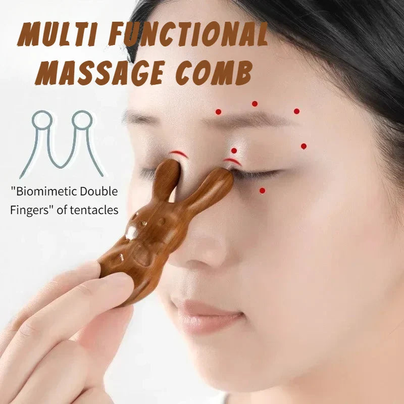 Povei Rabbit Shape Sandalwood Massage Comb - Rhinitis Relief & Blood Circulation Boost