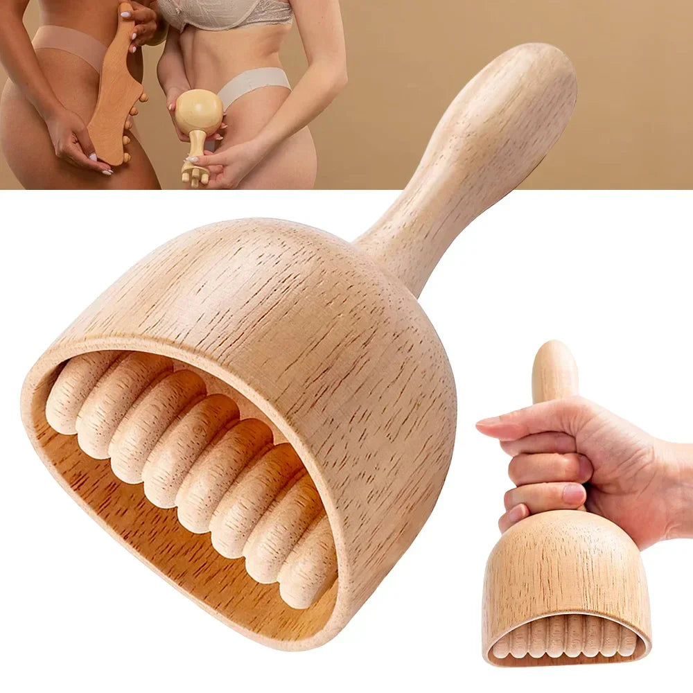 Povei Wood Therapy Swedish Massage Cup Roller Handheld Anti-Cellulite Muscle Pain Relief