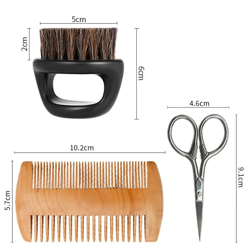 Povei Beard Grooming Kit: Brush, Scissors, Comb Set & Bag