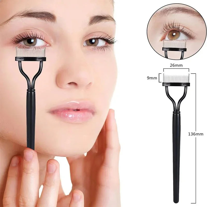 Povei Black Pink Metal Eyelash Curler with Brush Comb & Lash Separator