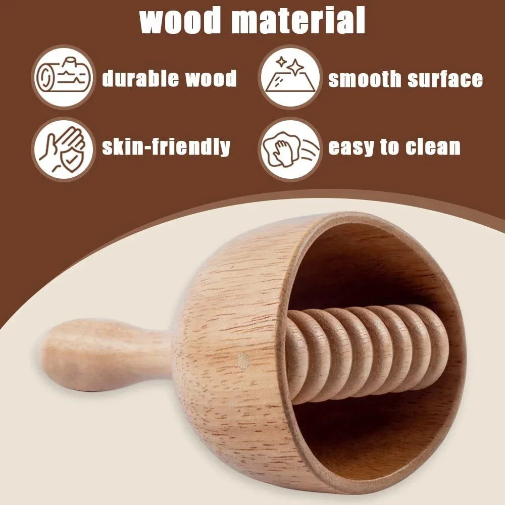 Povei Wood Therapy Swedish Massage Cup Roller Handheld Anti-Cellulite Muscle Pain Relief